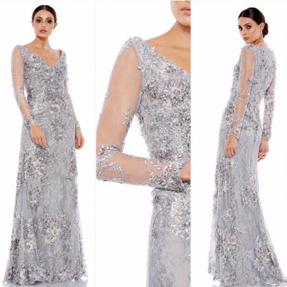 Mac Duggal Dresses & Skirts - Mac Duggal 67539 Floral Embroidered Illusion Long Sleeve Gown Size 6 $698